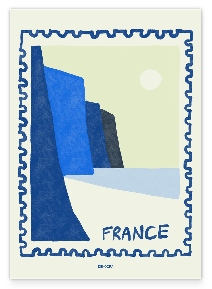 Salutations de France - Paysage côtier abstrait en bleu
