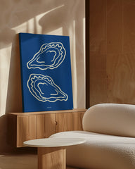 After Hover: Oyster Delight - Line Art Austern in Blau-Weiß