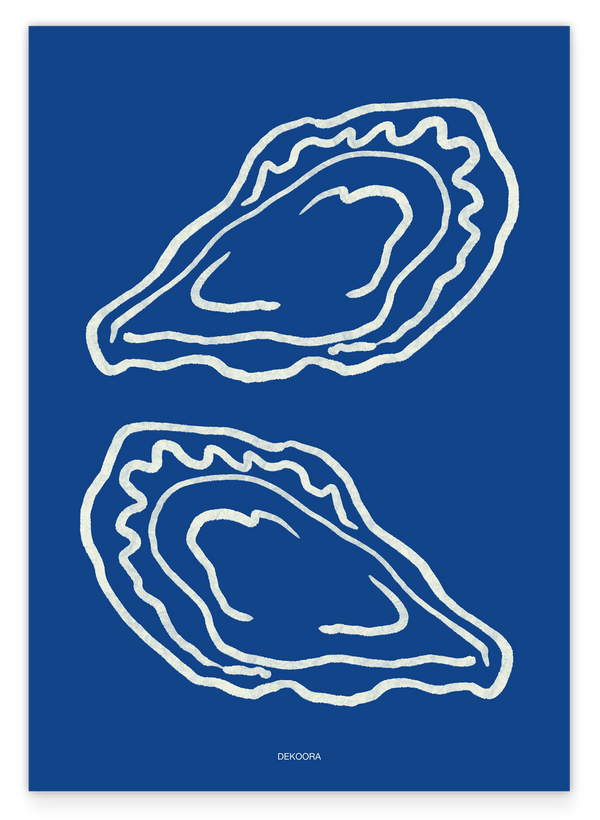 Oyster Delight - Line Art Austern in Blau-Weiß