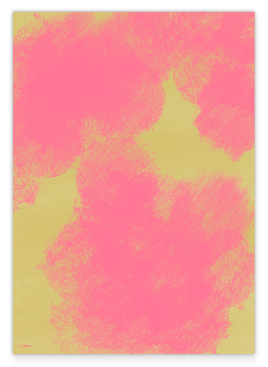 Abstrakte Pinselkunst - Rosa Wolken auf Gelb