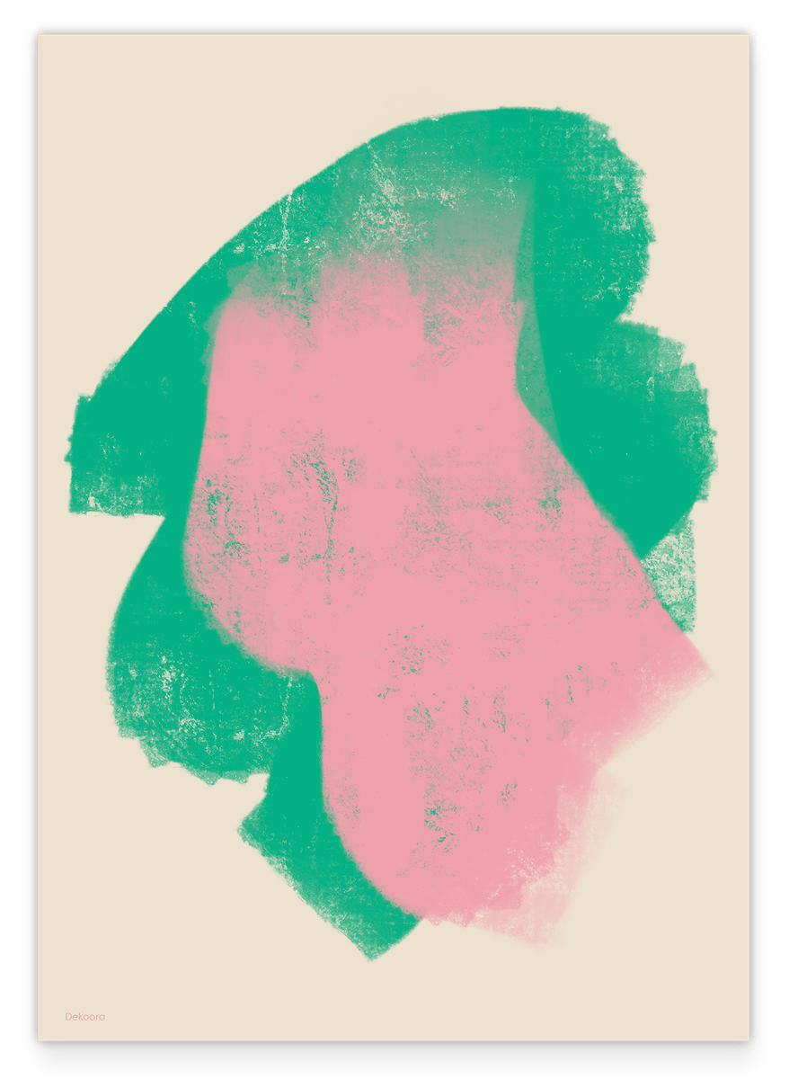 Art abstrait - Coups de pinceau verts et roses