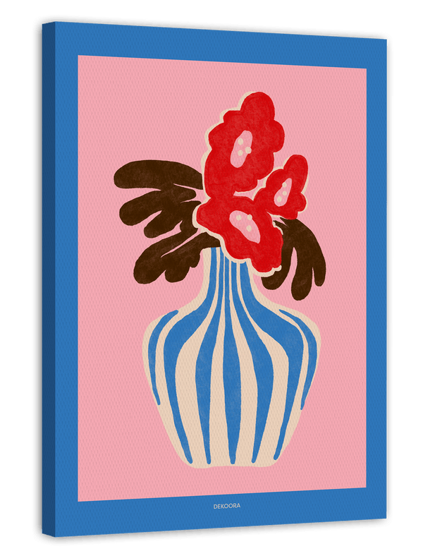 Blooming Poppies - Blau gestreifte Blumenvase