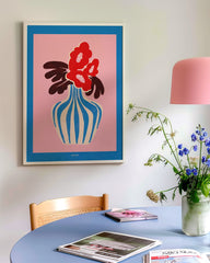 After Hover: Blooming Poppies - Blau gestreifte Blumenvase