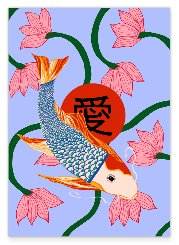 Japan - Koi Karpfen mit Lotusblumen