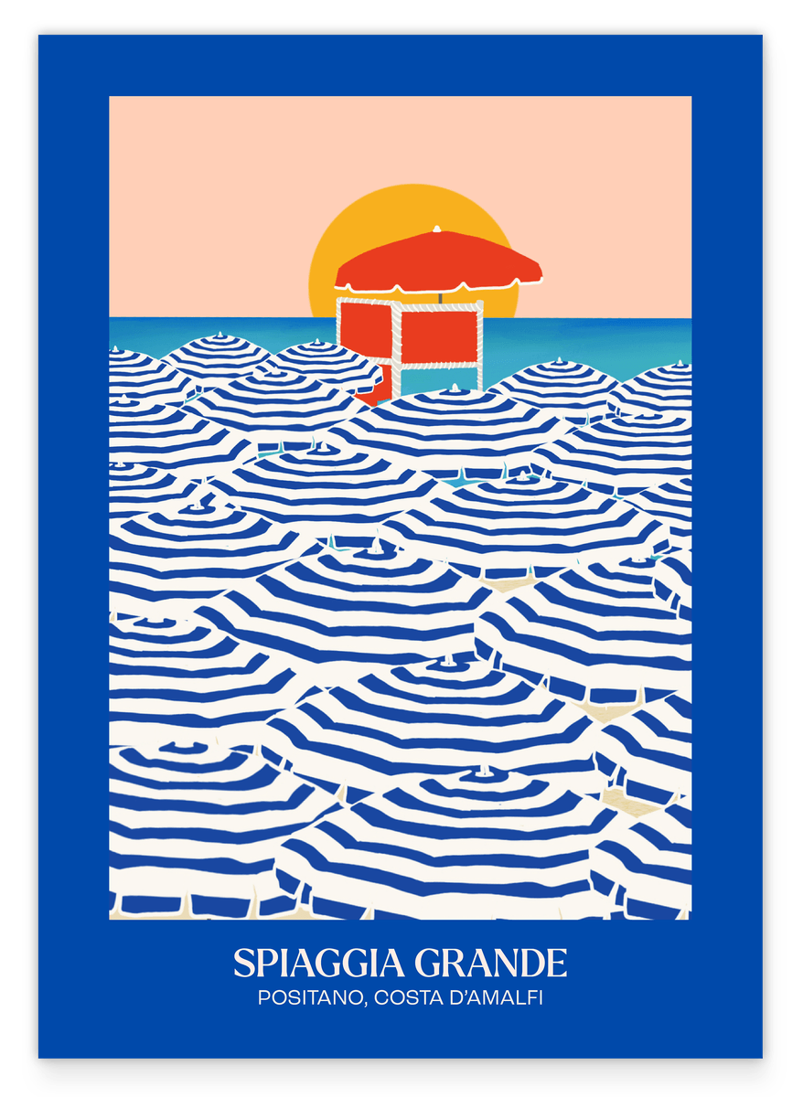 Amalfi Design - Blaue Sonnenschirme in Spiaggia Grande