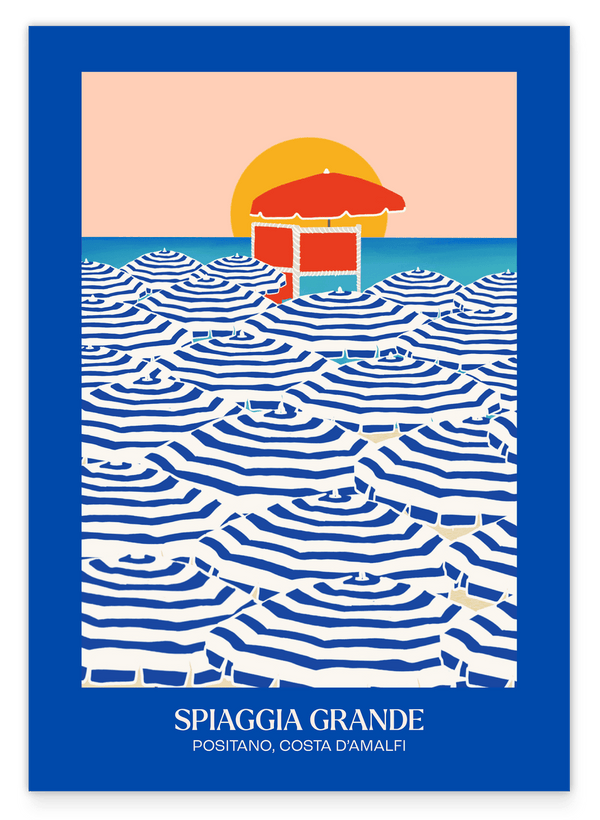 Amalfi Design - Blaue Sonnenschirme in Spiaggia Grande