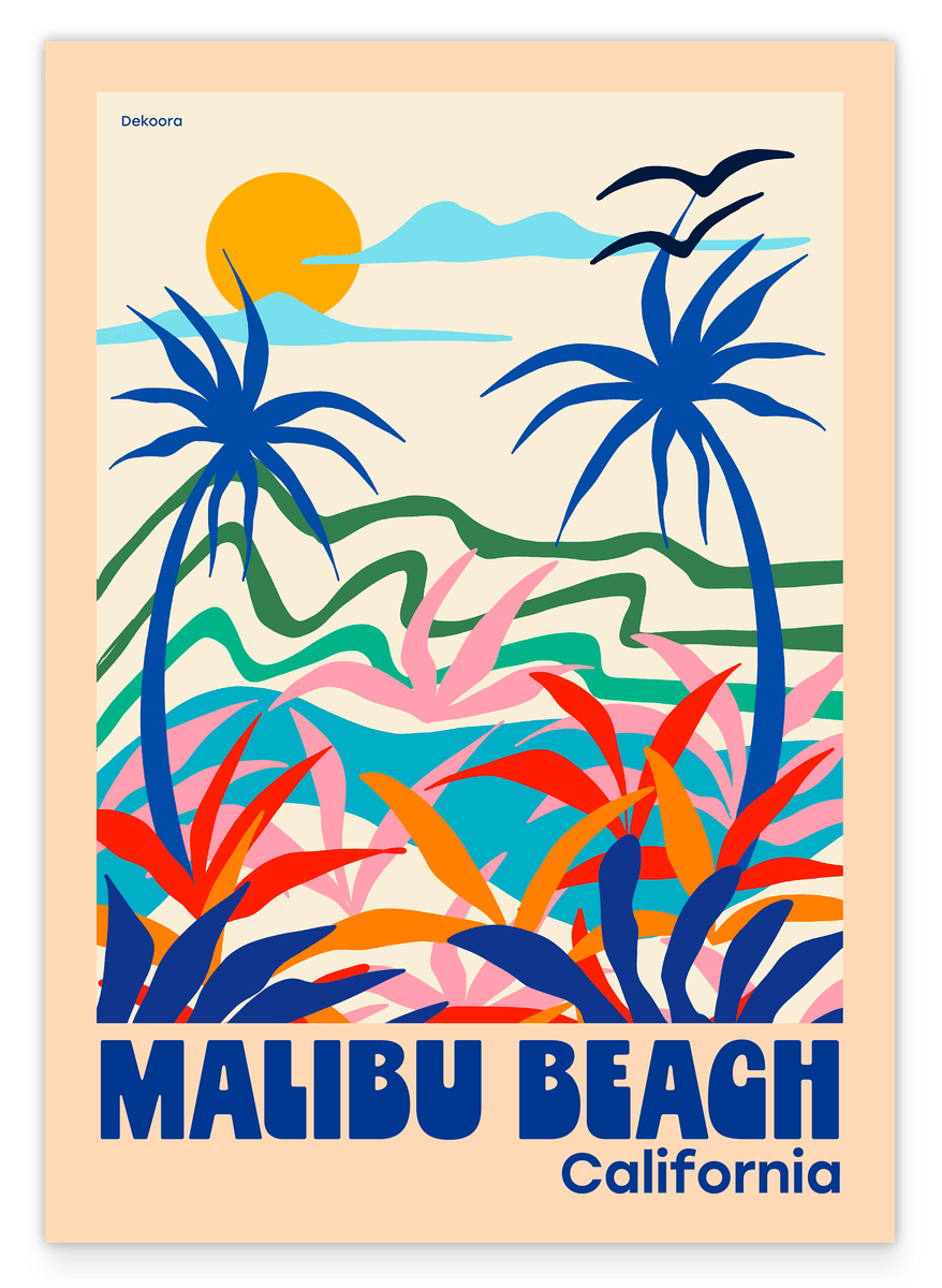 Malibu Beach California - Buntes Urlaubsbild mit Palmen