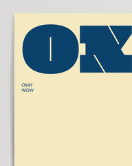 After Hover: Okay Wow - Modern typography in yellow and blue