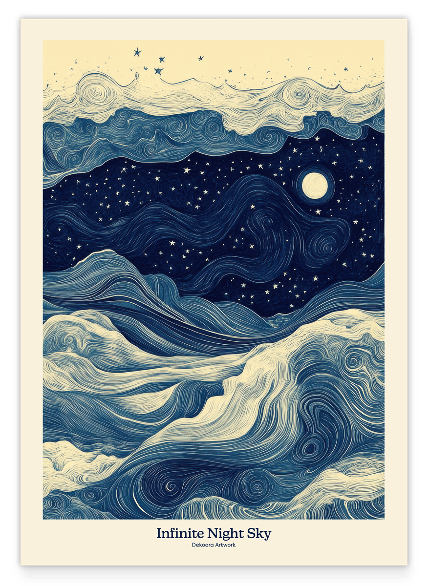 Infinite Nightsky - Vintage-inspired wave drawing