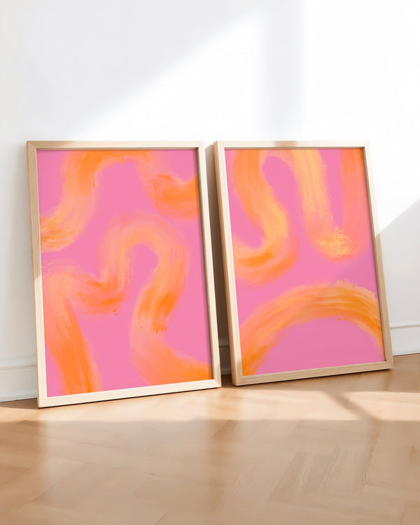 Set aus 2 Postern: Abstract Peach & Pink
