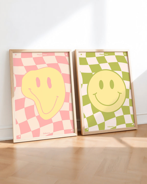 Set aus 2 Postern: Smileys mit Karomuster