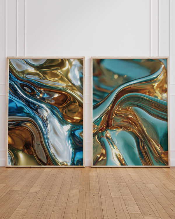 Set aus 2 Postern: "Metallic Liquid"