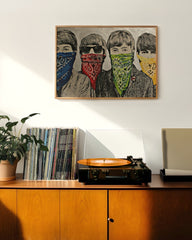 After Hover: Banksy - Beatles Portrait Mund verdeckt mit Halstuch Street Art Graffiti