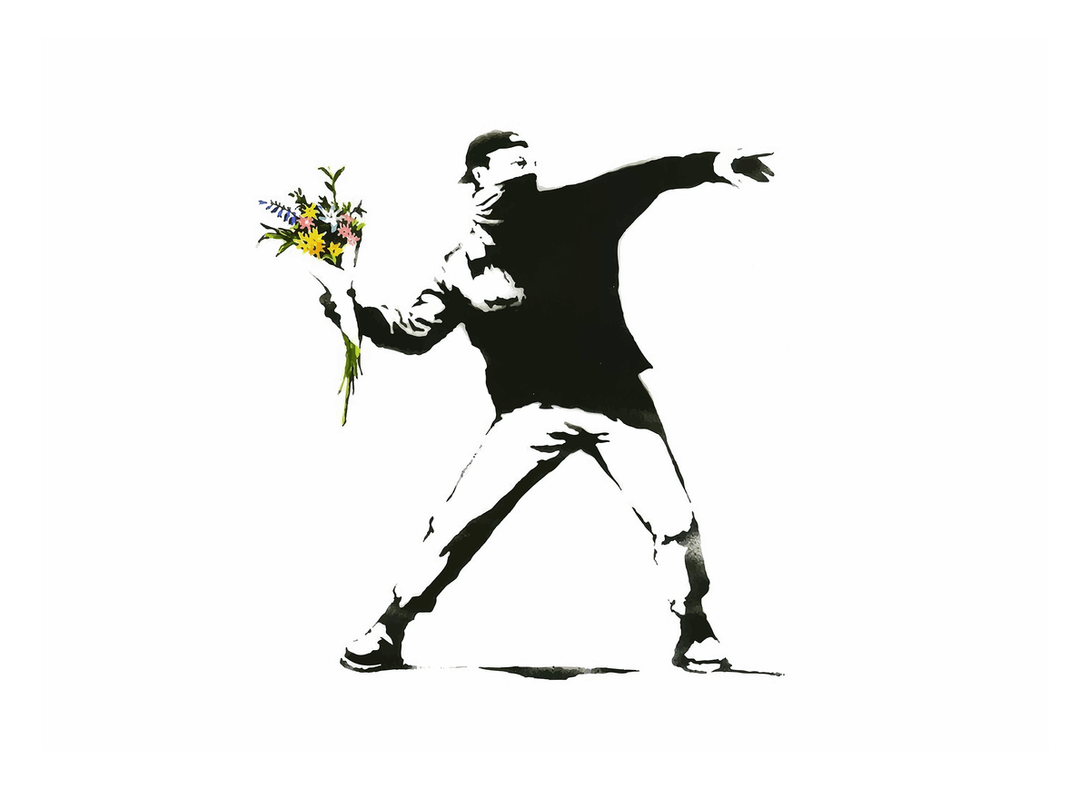 Banksy - Anarchist throws a bouquet of flowers instead of a Molotov cocktail
