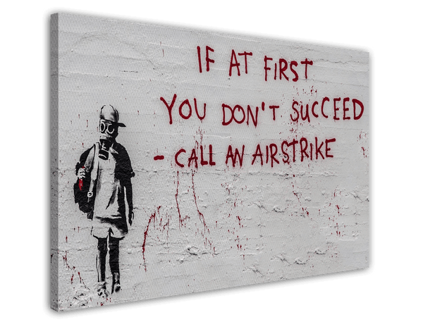 Banksy - Call an Airstrike Junge mit Gasmaske Graffiti Street Art