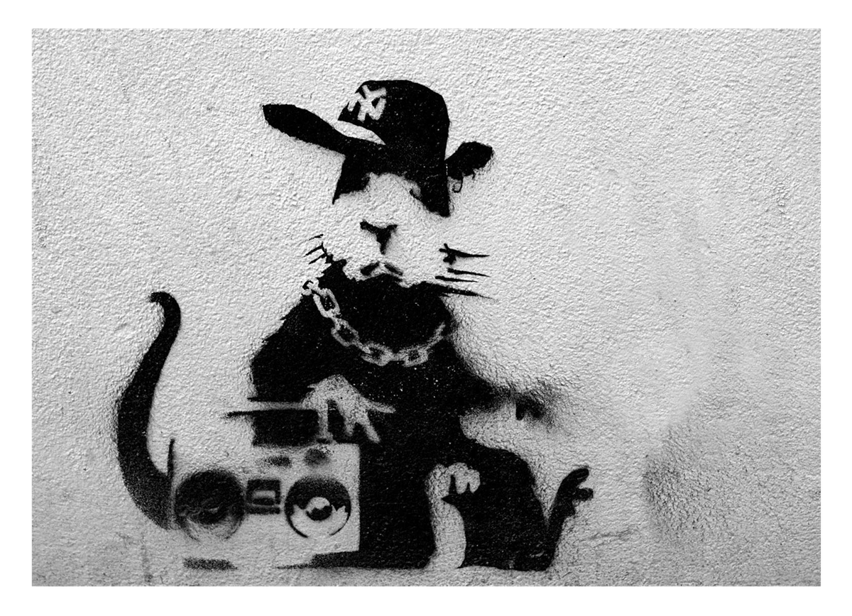 Banksy - Ratte mit Ghettoblaster Rat Graffiti Kunst Street Art