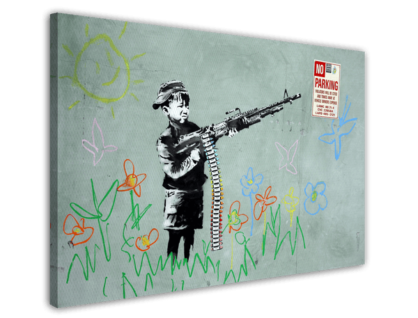 Banksy - Kind Junge schießt mit Farbstiften auf Fahrverbots-Schild Graffiti cool hip stylisch