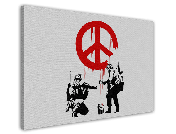 Banksy - Soldaten malen Peace Symbol soldiers Peace heller Hintergrund