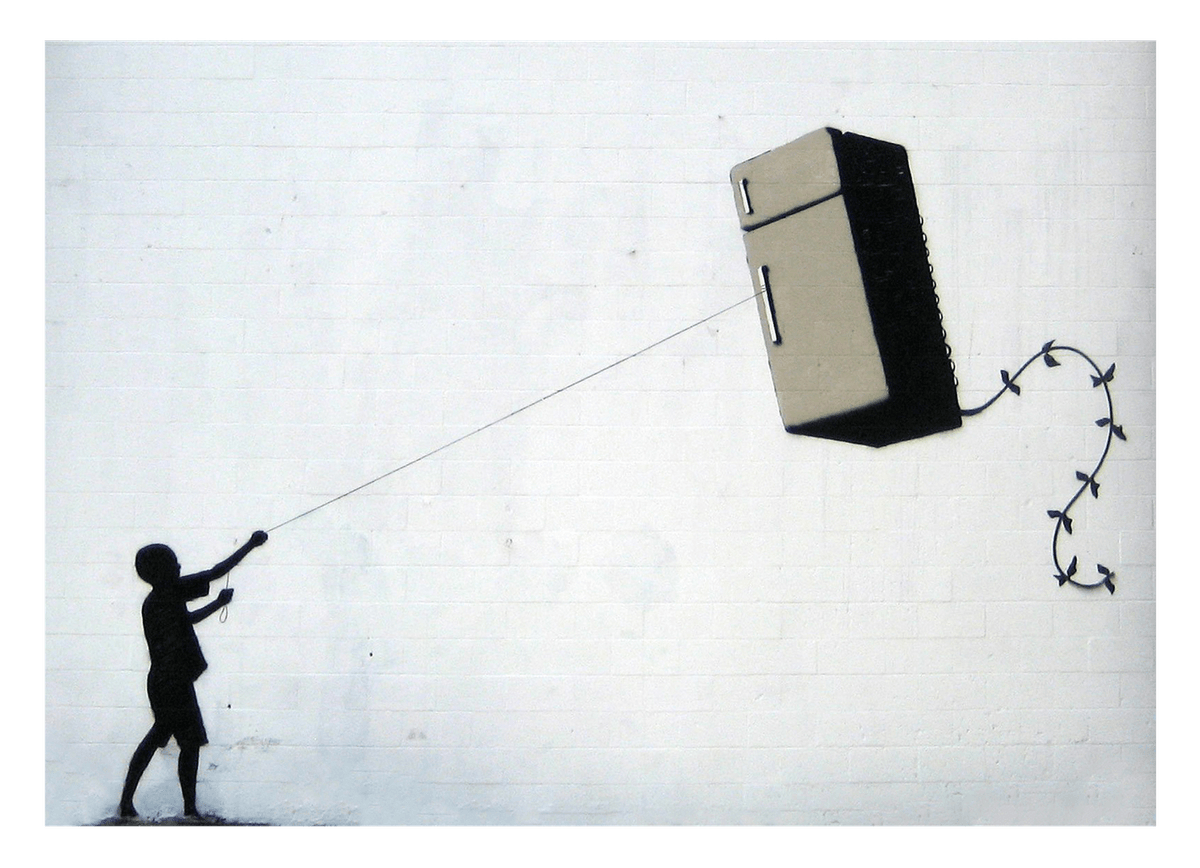 Banksy - Boy Makes Fridge (Refrigerator) Kite Street Art urban art modern