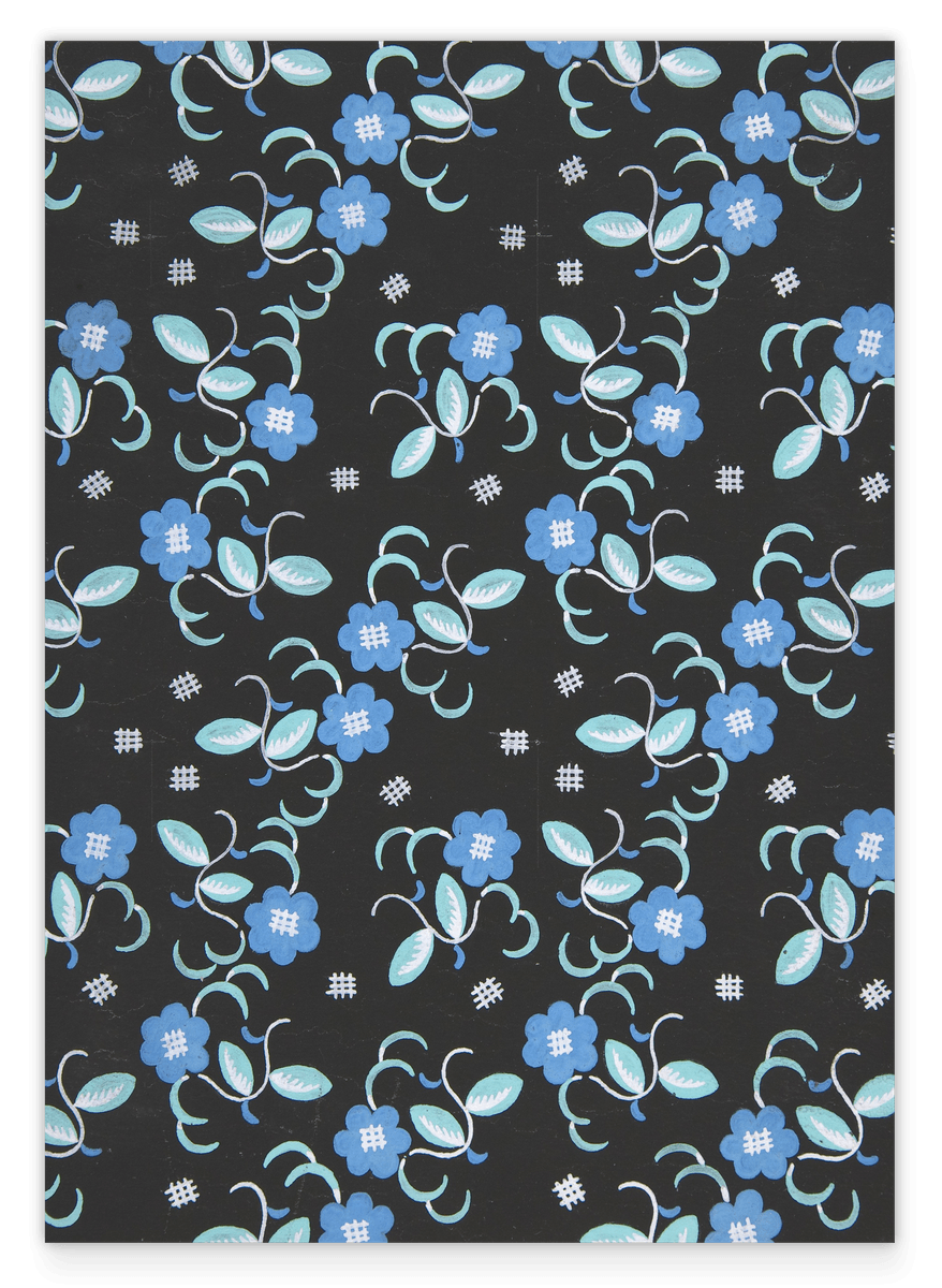 Paul Poiret zugeschrieben - Stoffdesign mit blauen Blumen & Ranken