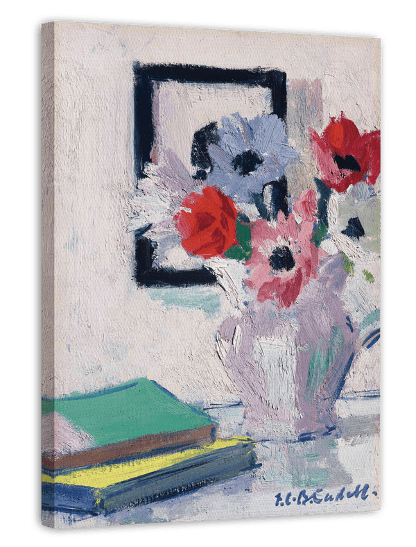 Francis Campbell - Stillleben - Anemonen in der Vase mit grünem Buch