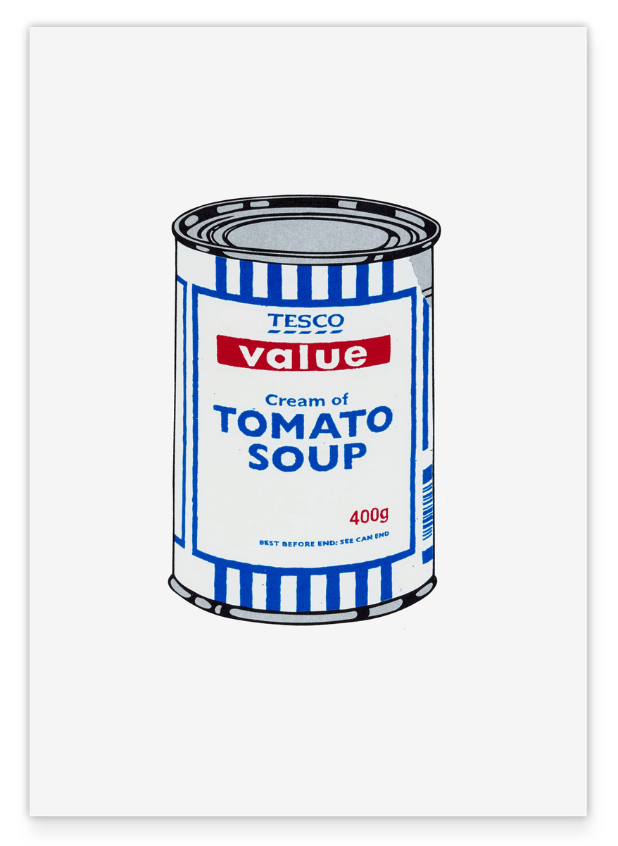 Banksy Dose - Tomato Soup in Weiß - Modern Street-Art Kunstdruck in vielen Größen