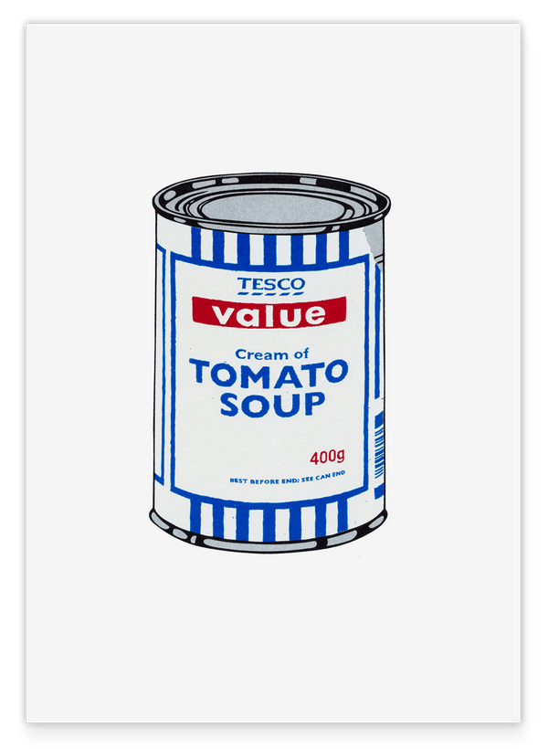 Banksy Dose - Tomato Soup in Weiß - Modern Street-Art Kunstdruck in vielen Größen