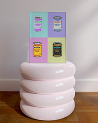 After Hover: Banksy Dosen - Tomato Soup - Bunte Kollage im Andy Warhol Stil - Moderner Street-Art Kunstdruck Klein bis XXL