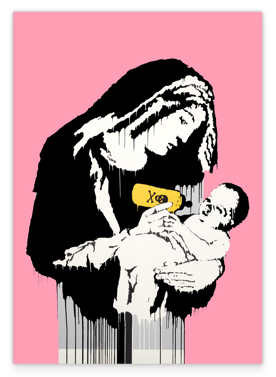 Banksy Holy Mary - Consumer Criticism Modern Street Art - Modern Art Print Small to Large XXL - Gift for Living Room, Bedroom