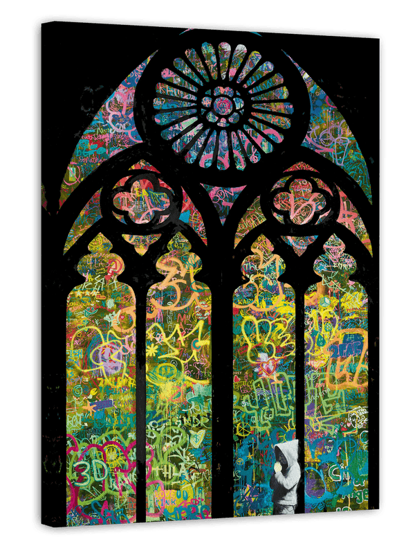 Banksy Kirche - Graffiti - Bunt und Modern Street-Art Marketing - Moderner Kunstdruck Klein bis Groß XXL