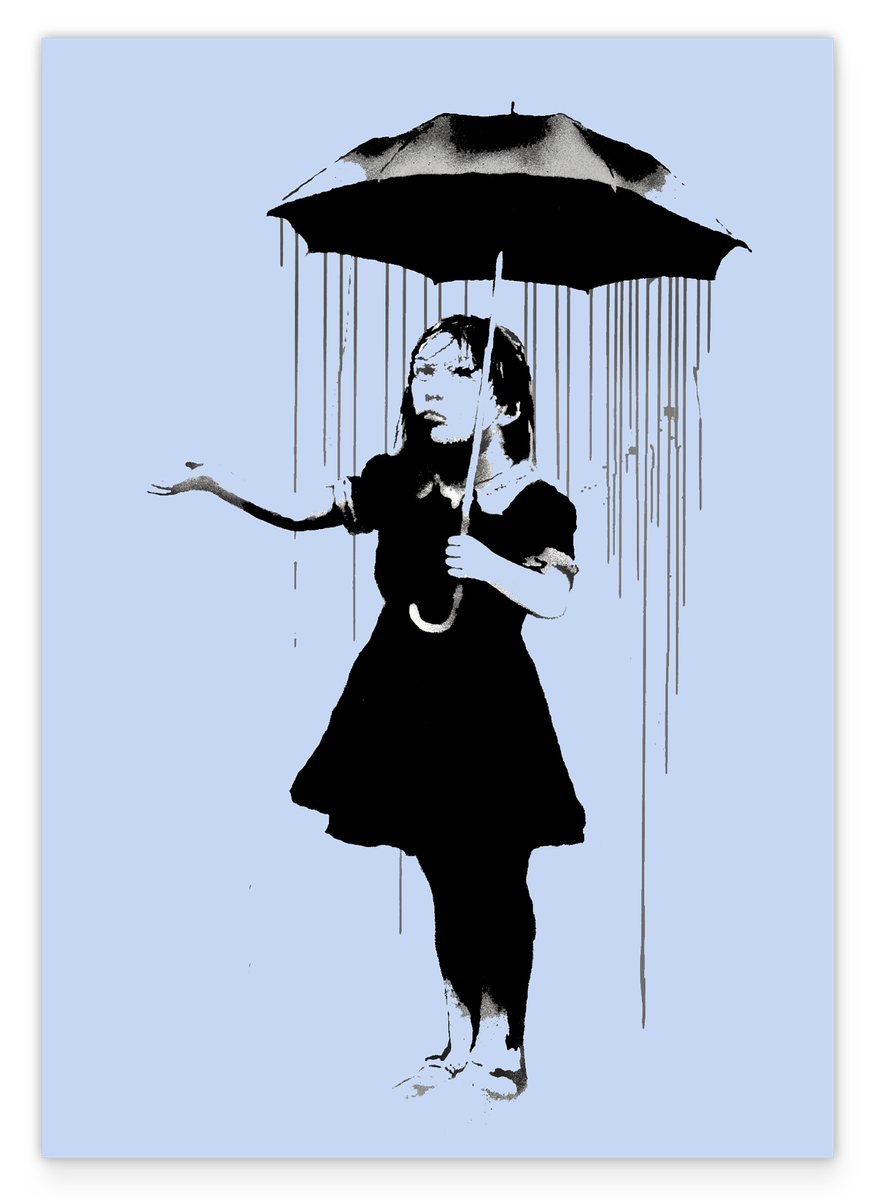 Banksy Mädchen im Regen - Graffiti Pop-Art Modern Street-Art - Moderner Kunstdruck Klein bis Groß XXL - Geschenk Wohnzimmer, Schlafzimmer