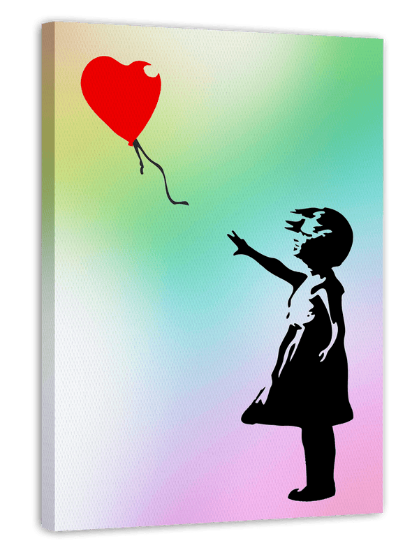 Banksy Mädchen mit Herz Luftballon in Pastellfarben - Street-Art Kunstdruck in vielen Größen