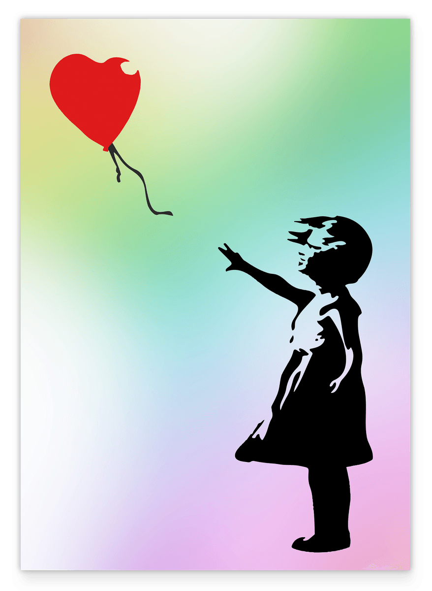 Banksy Mädchen mit Herz Luftballon in Pastellfarben - Street-Art Kunstdruck in vielen Größen