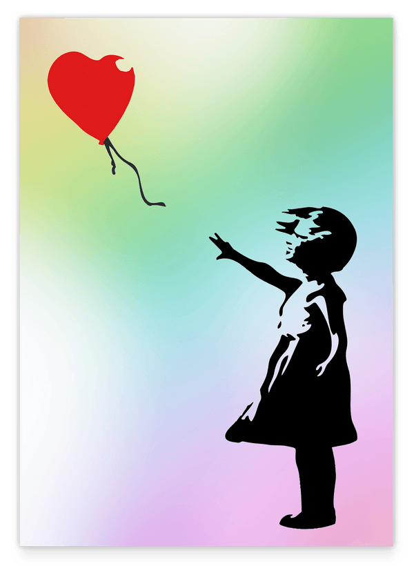 Banksy Mädchen mit Herz Luftballon in Pastellfarben - Street-Art Kunstdruck in vielen Größen