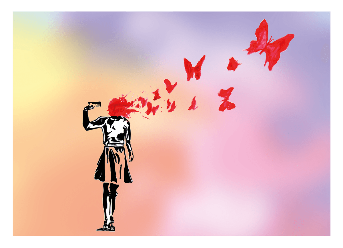 Banksy Butterflies - Don't Give Up, Motivation, Courage, Perseverance Pop Art Modern Street Art Print