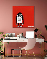 After Hover: Banksy Street-Art - Affe mit Message - Moderner Kunstdruck Wanddekoration, Klein bis Groß XXL - Canvas Perfekte als Geschenk - Inneneinrichtung Deko