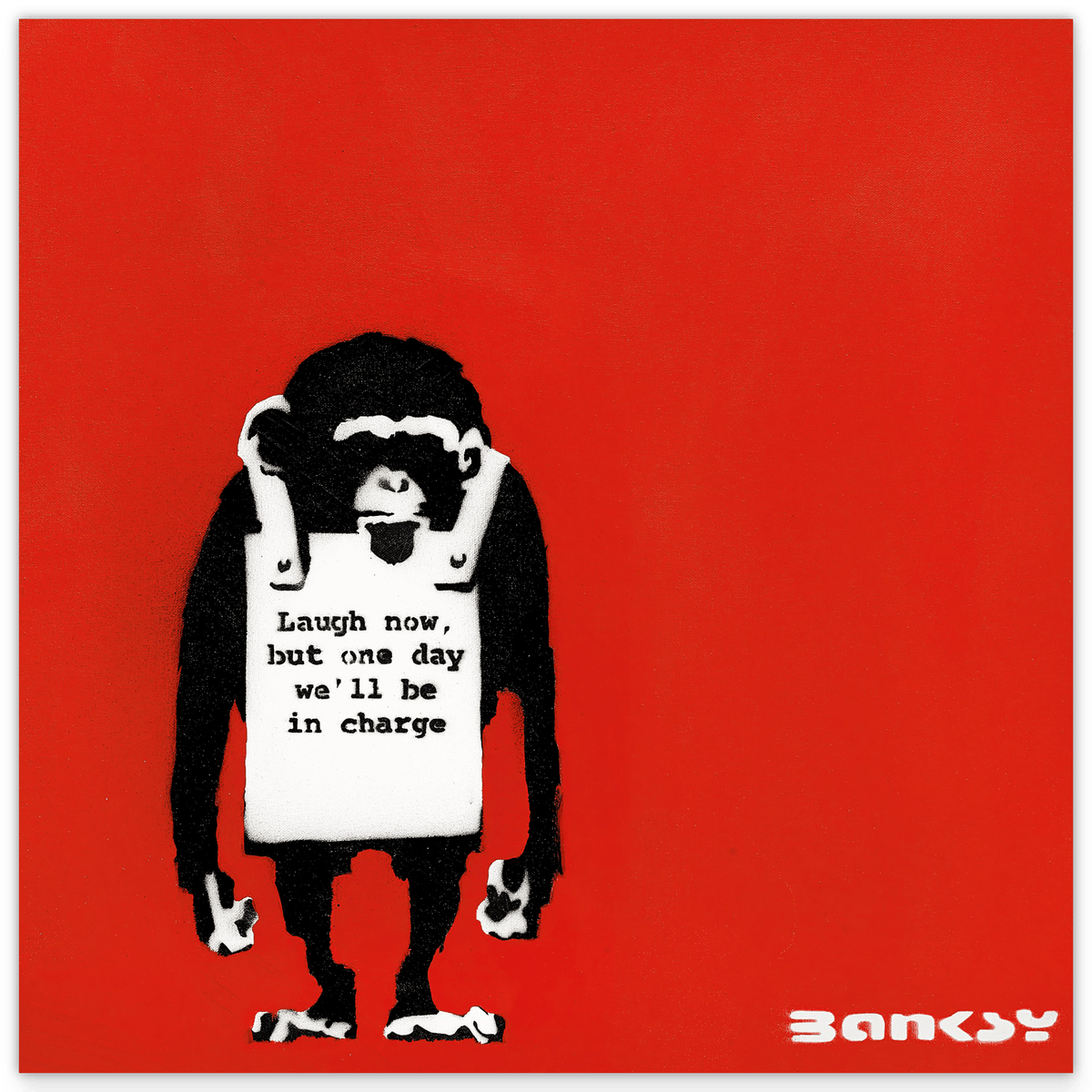 Banksy Street Art - Monkey with Message - Modern Art Print Wall Decoration, Small to Large XXL - Canvas Perfect as a Gift - Interior Decor