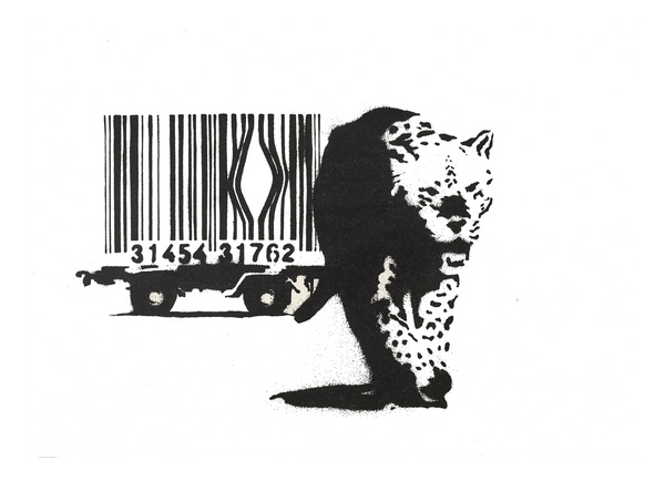Banksy Street-Art Leopard Barcode - Konsum-Kritik Globalisierung, Moderner Kunstdruck Canvas - Wohnzimmer, Inneneinrichtung Deko
