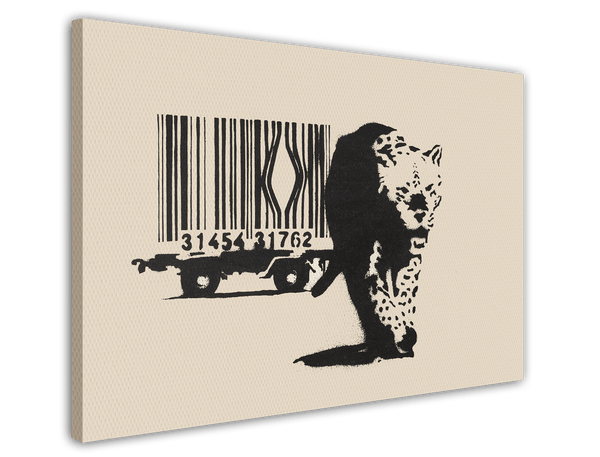 Banksy Street-Art Leopard Barcode - Konsum-Kritik Globalisierung, Moderner Kunstdruck Canvas - Wohnzimmer, Inneneinrichtung Deko