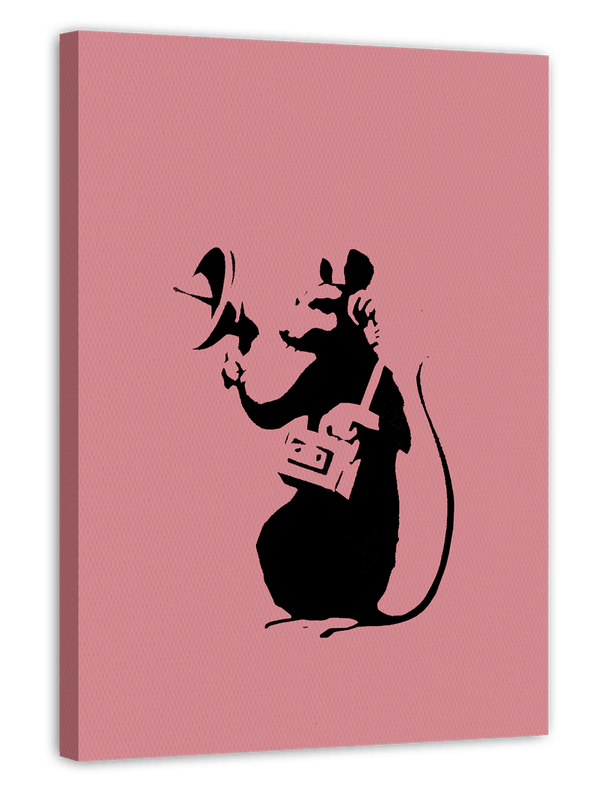 Hip Hop Ratte, Street-Art Kunstdruck in Rosa von Banksy - Perfekt als Geschenk, Wohnzimmer Inneneinrichtung