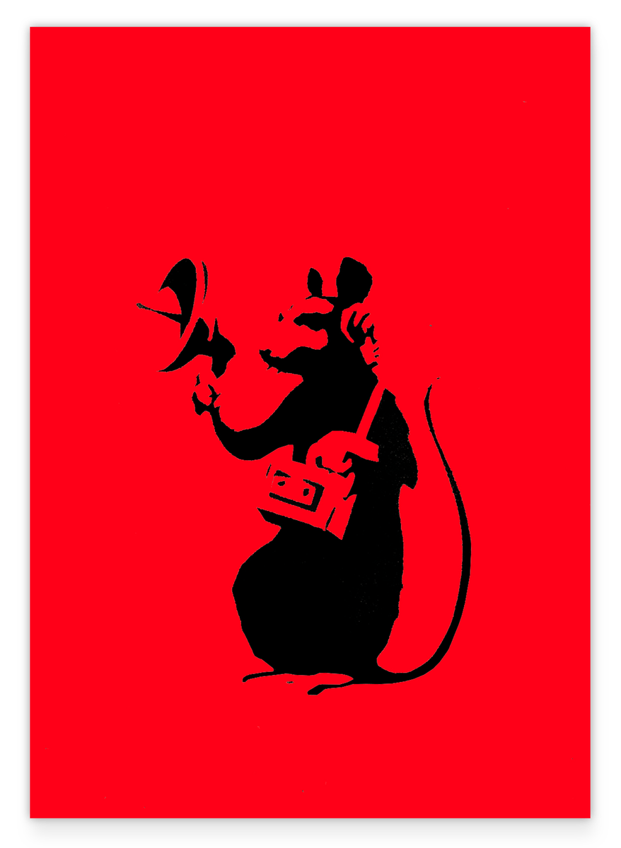 Hip Hop Rat, Banksy Street Art - Modern Art Print in Red from Small to XXL - Living Room Wall Decor